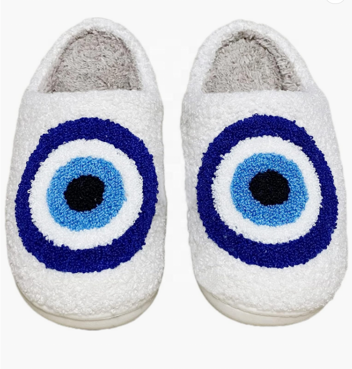 Custom Women's Men's Evil Eyes Slippers Winter Fuzzy Memory Foam Fluffy Warm House Shoes