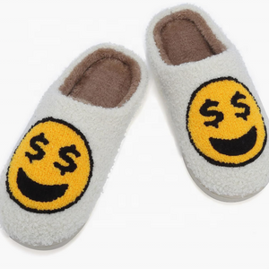 Custom Indoor Outdoor Memory Foam Funny Dollar Sign Slippers Winter Fleece Lining Non Slip Money Face House Shoes for Gifts