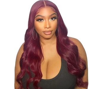 99j Burgundy Red Human Hair Wig13x4 Colored Body Wave Wig Transparent Lace Frontal Wig Pre Plucked Bleached Knots with Baby Hair