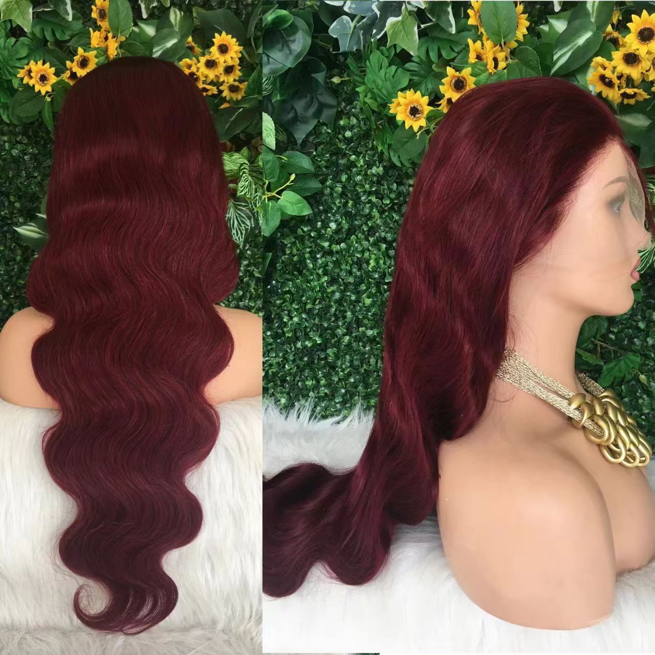 99j Burgundy Red Human Hair Wig13x4 Colored Body Wave Wig Transparent Lace Frontal Wig Pre Plucked Bleached Knots with Baby Hair