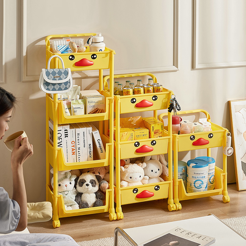 Multifunctional Cute Cartoon Portable Kids Toy Cabinet With Wheel Children Storage Cabinet Commodity Shelf