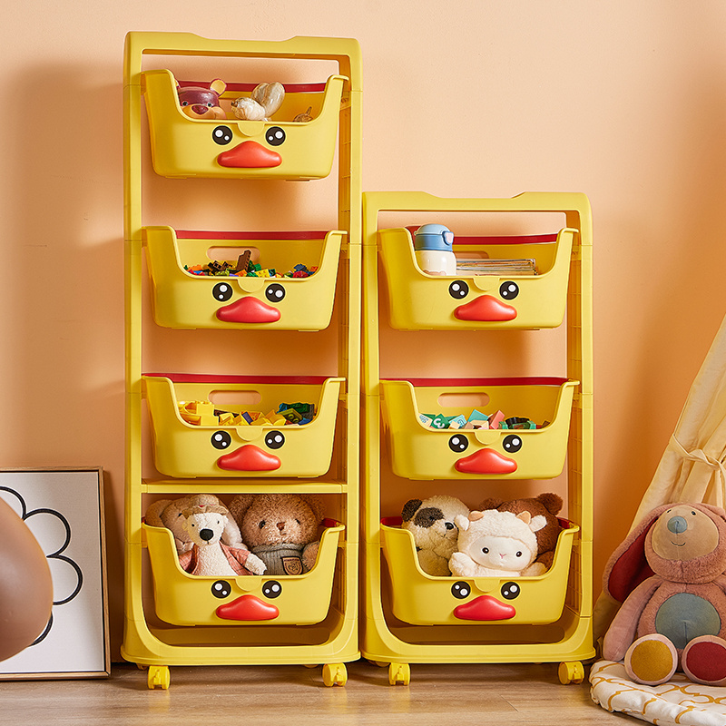 Multifunctional  Living Room Storage Shelf Rack Baby Snacks Plastic Kids Toys Storage Rack With Wheels