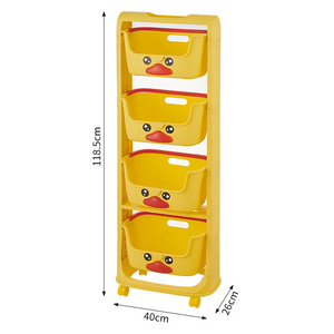 Multifunctional  Living Room Storage Shelf Rack Baby Snacks Plastic Kids Toys Storage Rack With Wheels