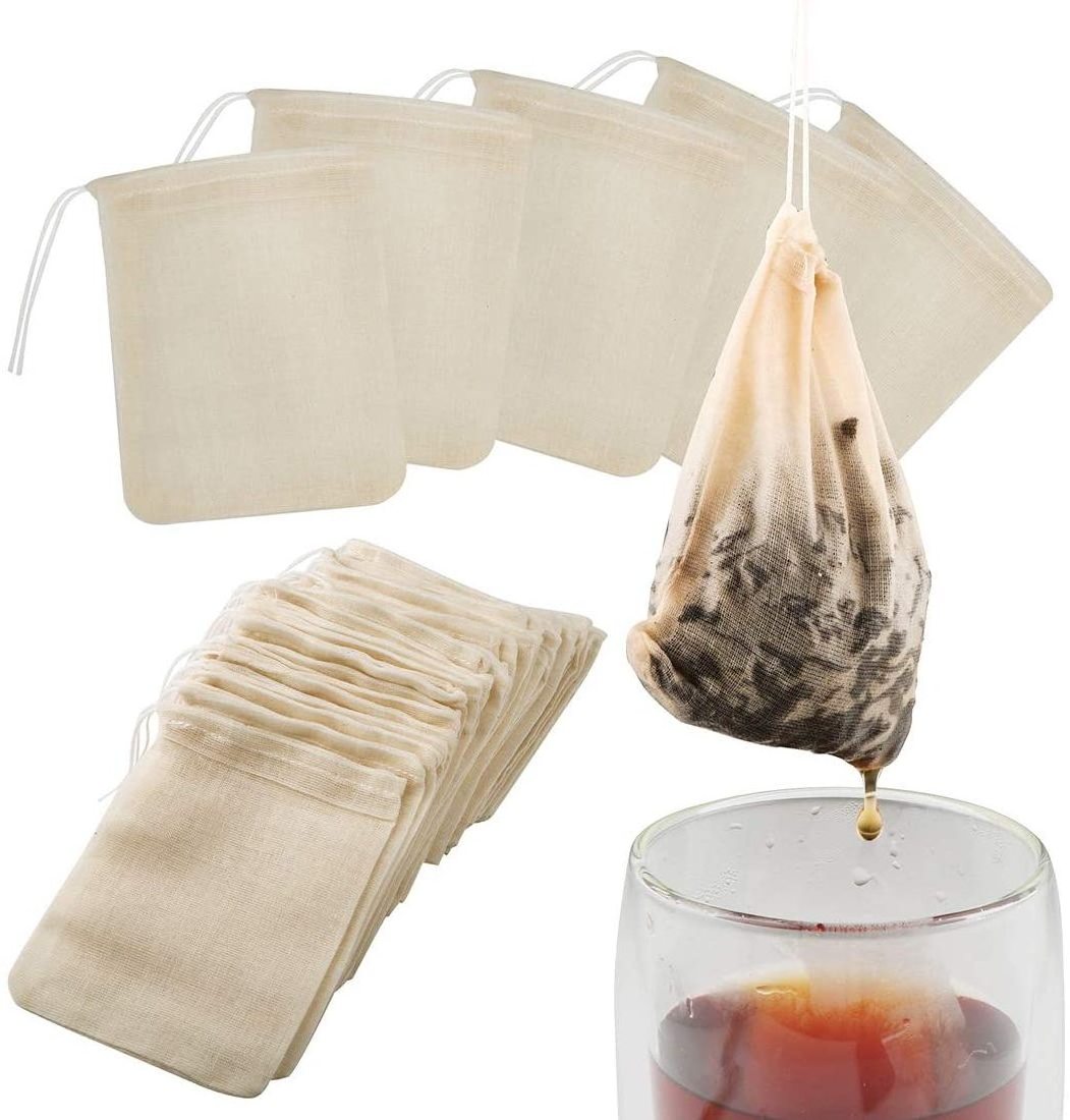 Tea Filter Bags, 50 Pack Reusable Cotton Tea Bags Empty Unbleached Filter Bags