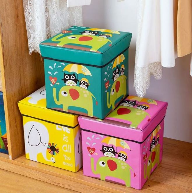 Animal Design Cartoon kids Toy Chest Box With Lid Stackable Storage Bins Organizer