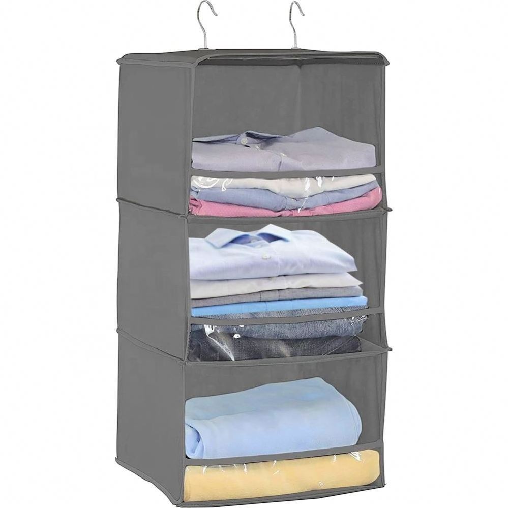 Foldable storage contaniers home organizer wardrobe clothes organizer household items 3-shelf hanging closet organizer