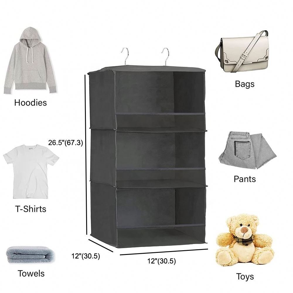 Foldable storage contaniers home organizer wardrobe clothes organizer household items 3-shelf hanging closet organizer