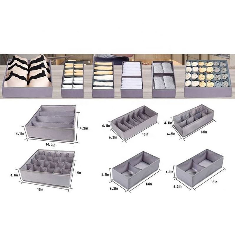 6 Set Cloth Dresser Underwear Storage Box Fabric Drawer Organizer Dividers Storage Boxes & Bins Foldable Modern Grey 1000 Sets