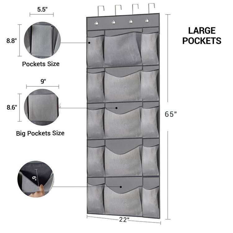 Hot Selling Over the Door Shoe Organizer,  Large Pocket 5-tier over the door shoe organizer with 4 Strong Metal Over Door Hooks