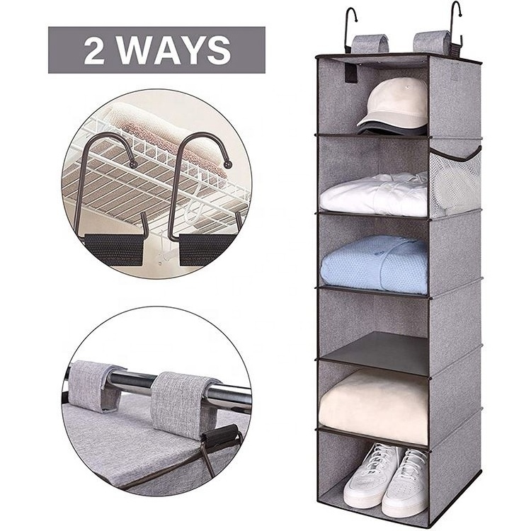 Foldable Custom Manufacturer Hanging Organizer Closet Organizer Non-woven Fabric Storage Wardrobe 6 Layers Clothing BSCI Square