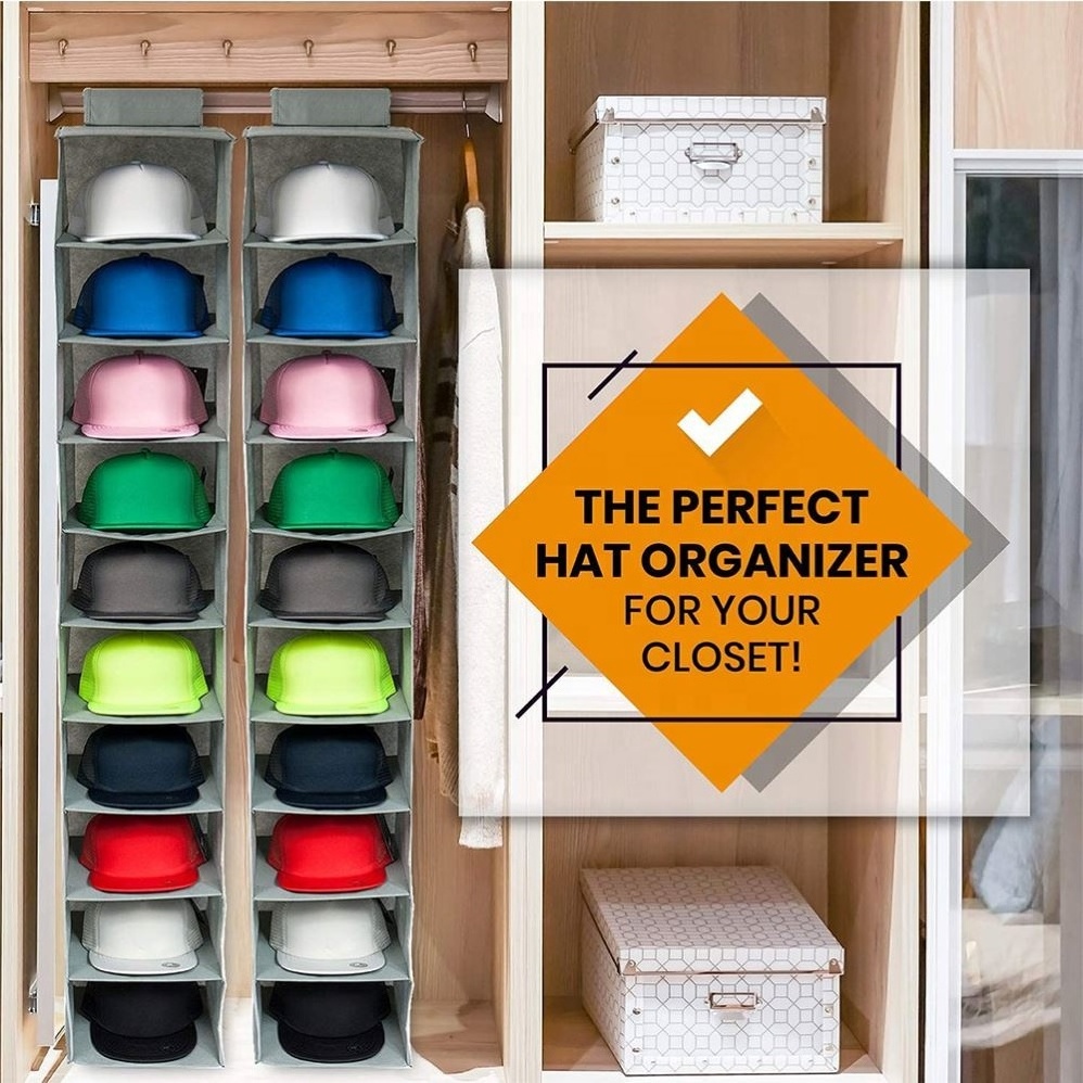 Customized 10-layer Closet Storage Baseball  cap Rack Hanging Hat Storage Bag Wardrobe Storage Shoes Organizer