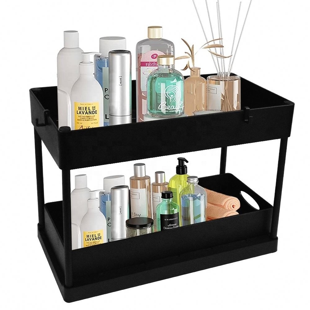 Bathroom Kitchen Collection Basket Cabinet Under Sink Shelf Organizer Rack Storage 2 Tiers Plastic Kitchen Accessories Foldable