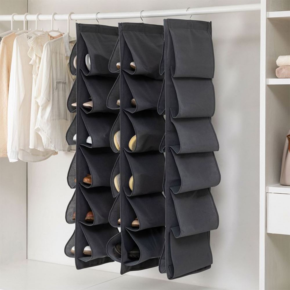 12 Extra Large Pockets Hanging Shoe Organizer for Closet Shoe Rack Hanger for Handbags Purses Holder with Rotating Hook