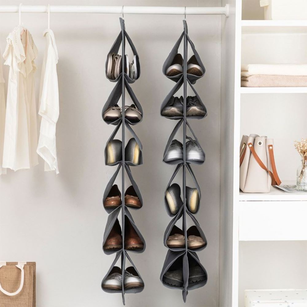 12 Extra Large Pockets Hanging Shoe Organizer for Closet Shoe Rack Hanger for Handbags Purses Holder with Rotating Hook