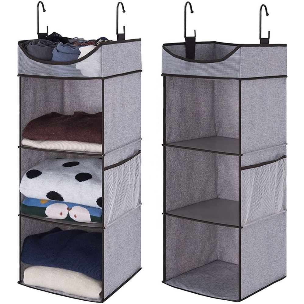 2022 Non-woven Fabric Waterproof 3-Shelf Hanging Closet Organizer of Wardrobe Space Saver