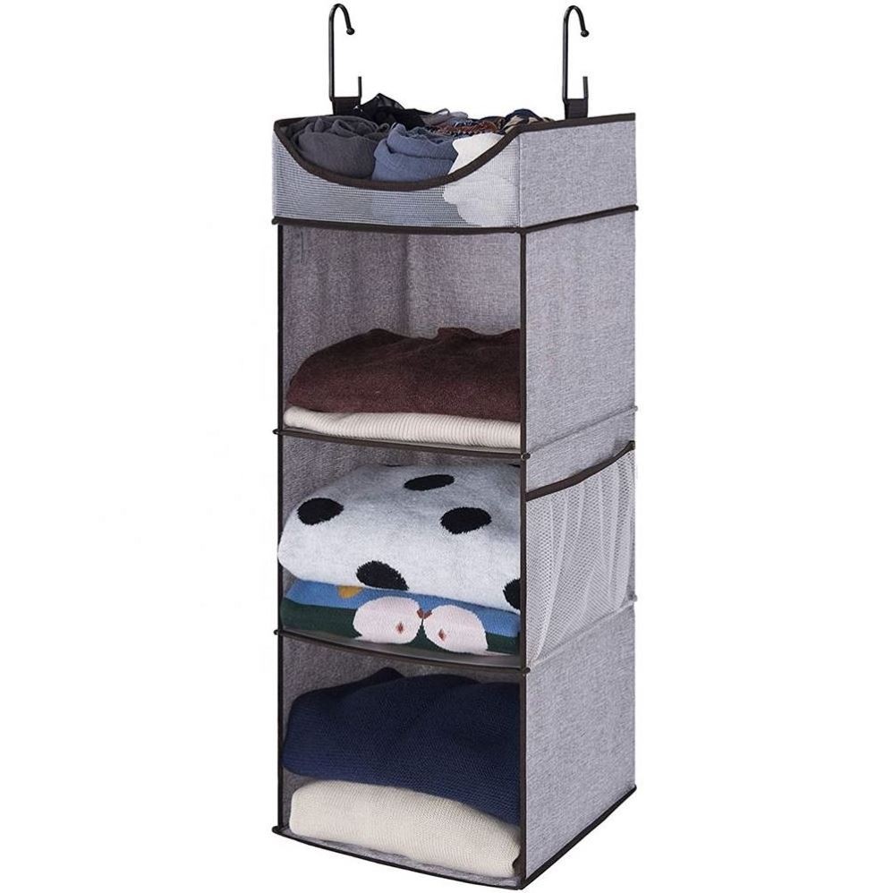 2022 Non-woven Fabric Waterproof 3-Shelf Hanging Closet Organizer of Wardrobe Space Saver