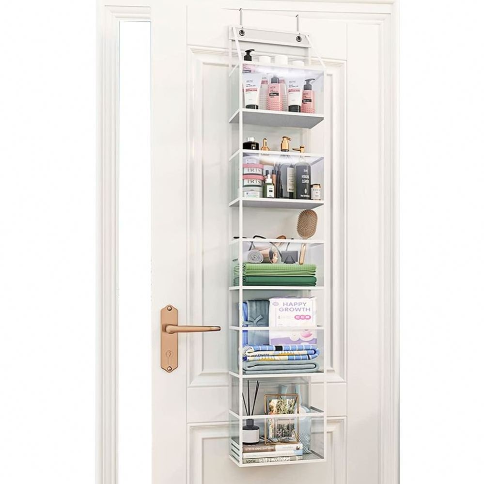 5-Shelf Hanging Closet Organizer with PVC Dust Cover and Side Pockets Hanging Closet Shelves Storage for Wardrobe