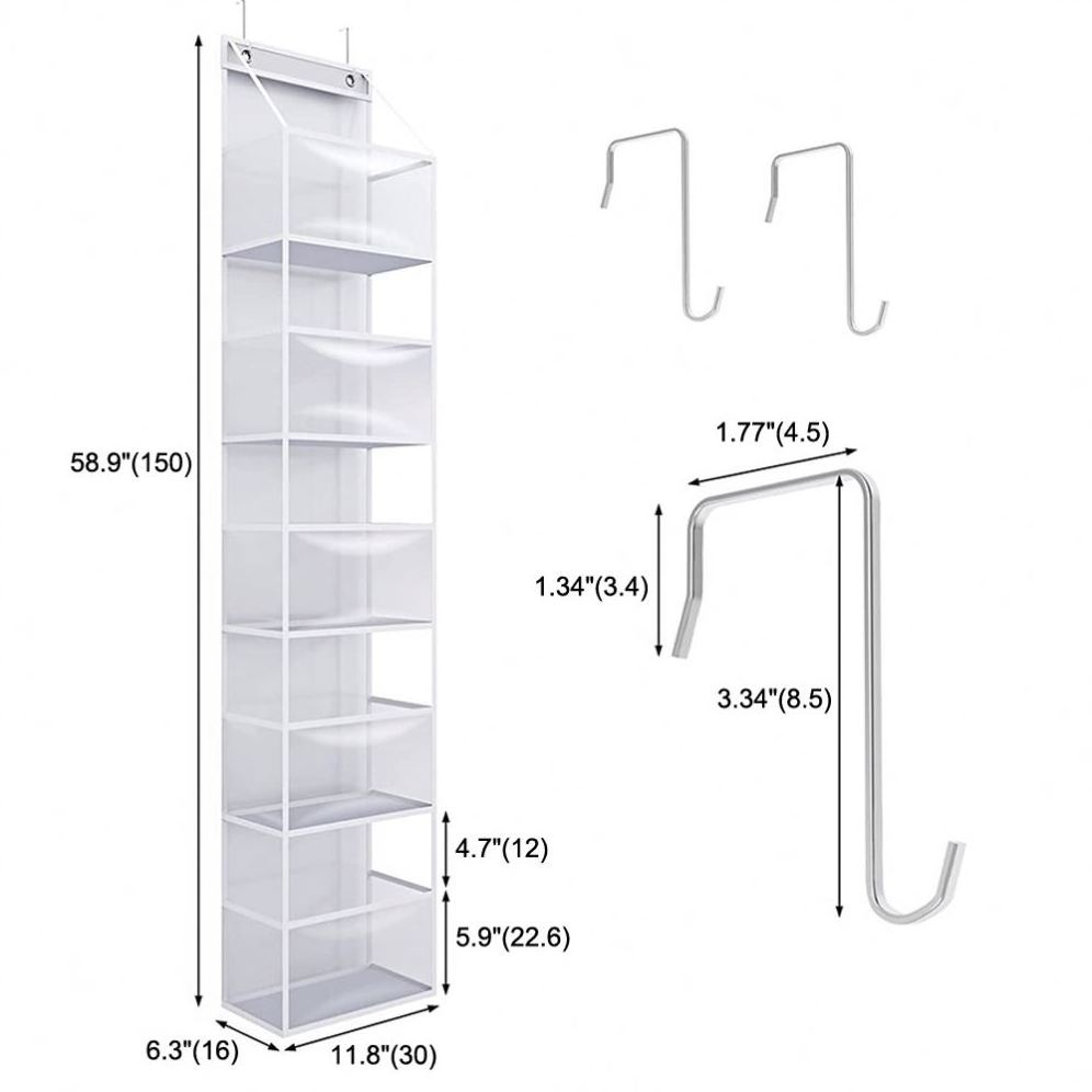 5-Shelf Hanging Closet Organizer with PVC Dust Cover and Side Pockets Hanging Closet Shelves Storage for Wardrobe