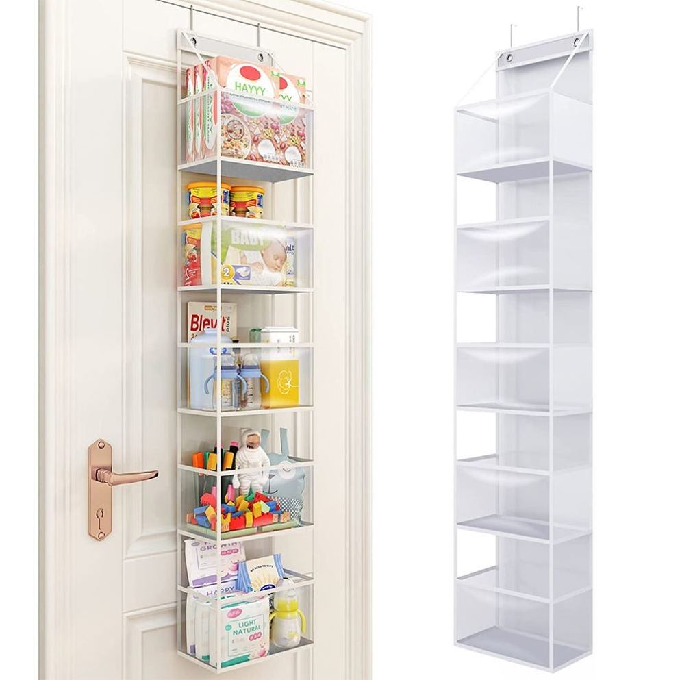 5-Shelf Hanging Closet Organizer with PVC Dust Cover and Side Pockets Hanging Closet Shelves Storage for Wardrobe