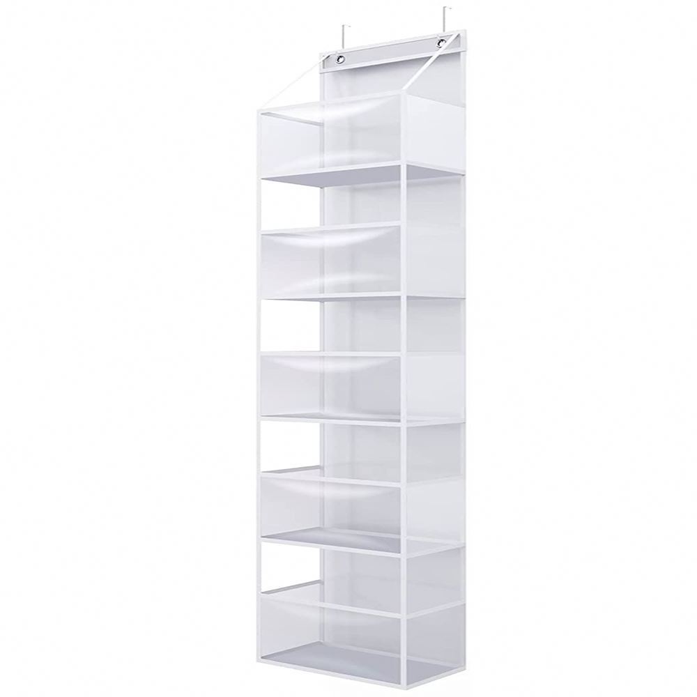 5-Shelf Hanging Closet Organizer with PVC Dust Cover and Side Pockets Hanging Closet Shelves Storage for Wardrobe