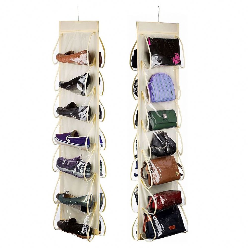 Hanging Shoe Organizers 12 Large Shoe Pockets Applied on Door and Wall 360 Rotating Shoe Rack 4 PVC PE Accessoires Rectangle