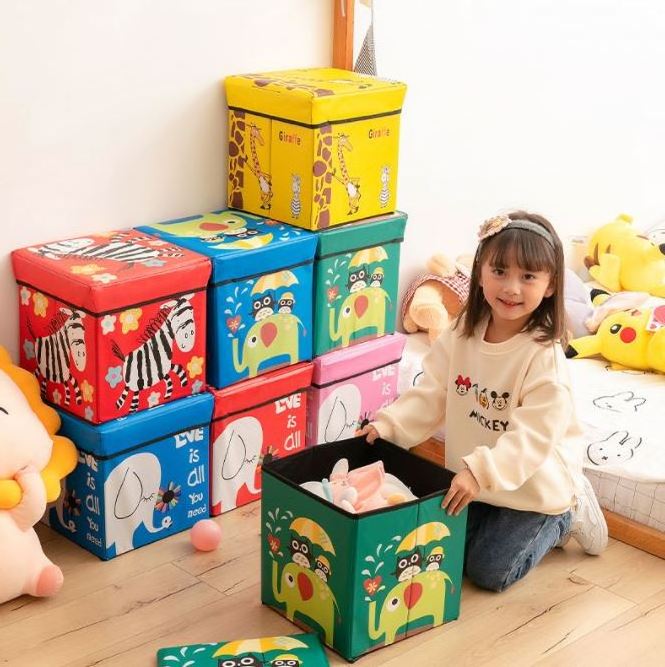 Animal Design Cartoon kids Toy Chest Box With Lid Stackable Storage Bins Organizer