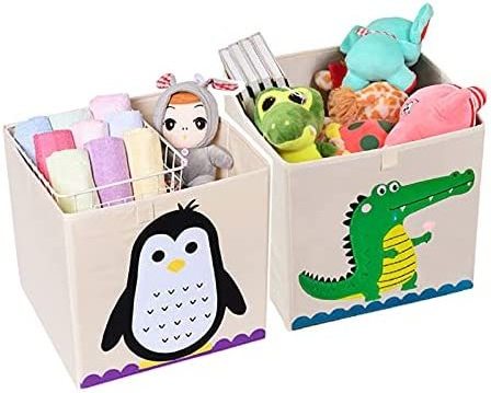 Animal Storage Bins Toy Stackable Storage Cubes for Kids Modern Rectangle Folding Home Storage Box Foldable Cube Box, Fabric