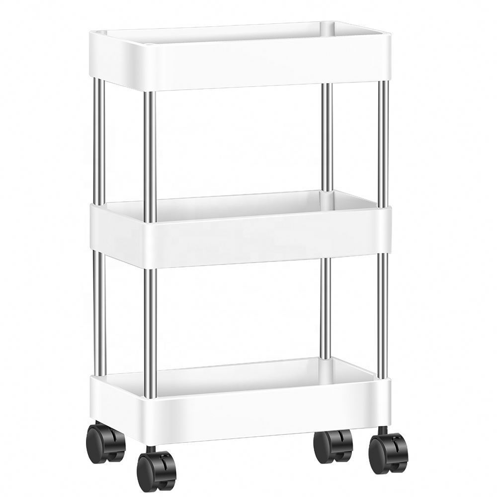 2022 new hot selling Metal Rolling Utility Shelf Storage Cart 3 Tier No Screw Mesh Basket Storage Rack Trolley