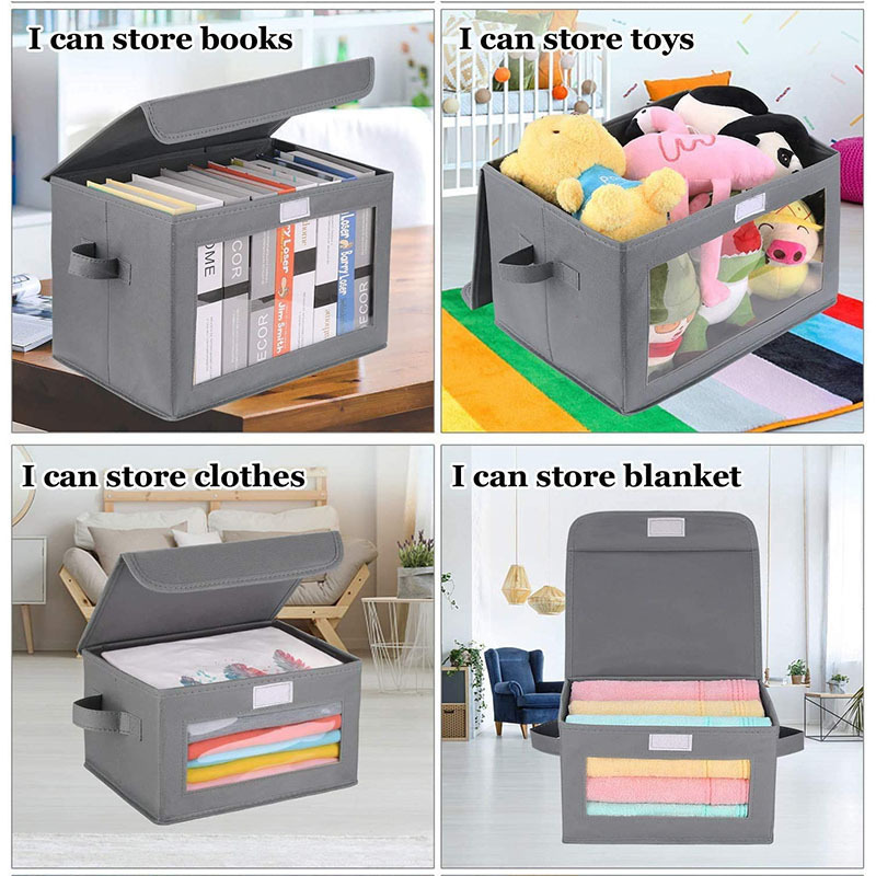 Fabric Kids Toy Baskets with Handle Collapsible Closet Organizer Storage Box with Clear Window for Clothes