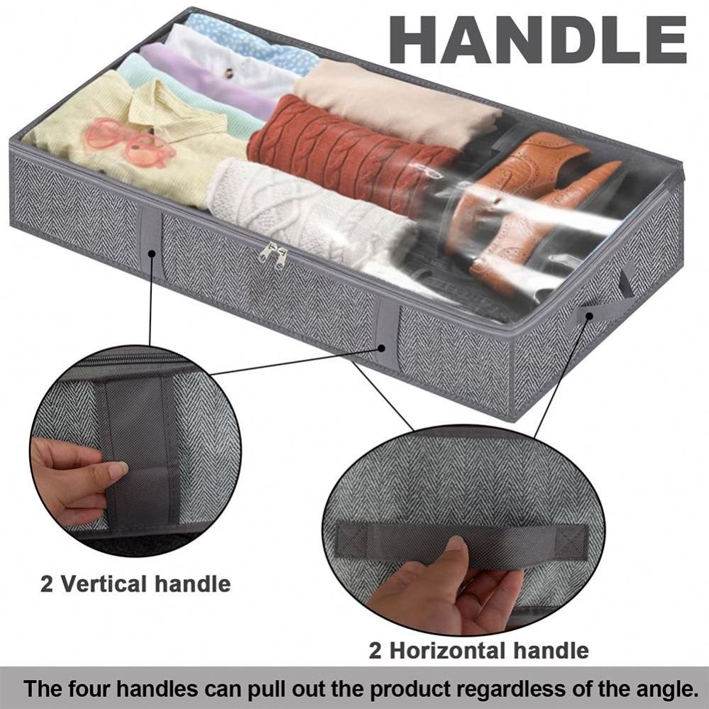 Under Bed Storage Containers Large Capacity Blanket Storage Bags PVC Iron Single Foldable Storage Clothing Organizer Rectangle