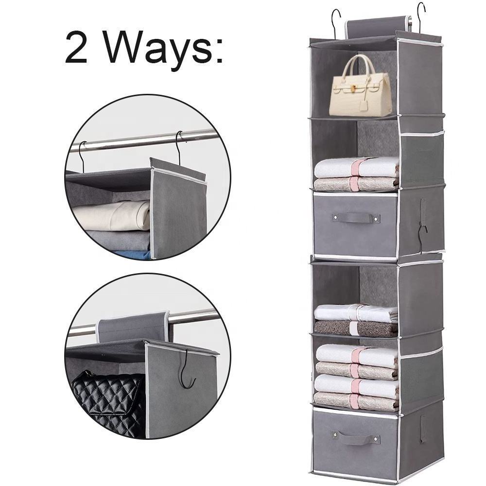 2023 new Hanging Closet Organizers 6-Shelf Hanging Closet Storage Shelves with 2 Drawers