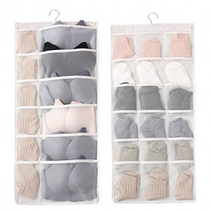 Washable Double Sides Bra Underwear Closet Hanging Organizer Storage Bag With 360 Degree Stainless Steel Metal Hanger