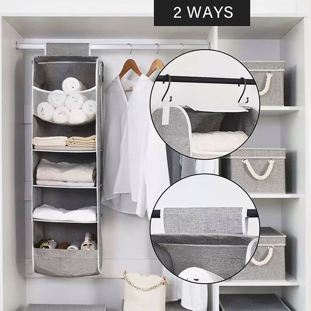 5 Tier Shelf Hanging Closet Organizer Hanging Shelves for with Side Pockets Foldable and Storage for Sweater