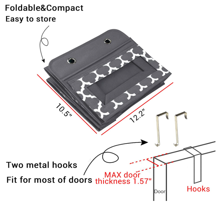 Over the Door Hanging Organizer - Pantry Closet Storage Organizer with 5 Large Pockets