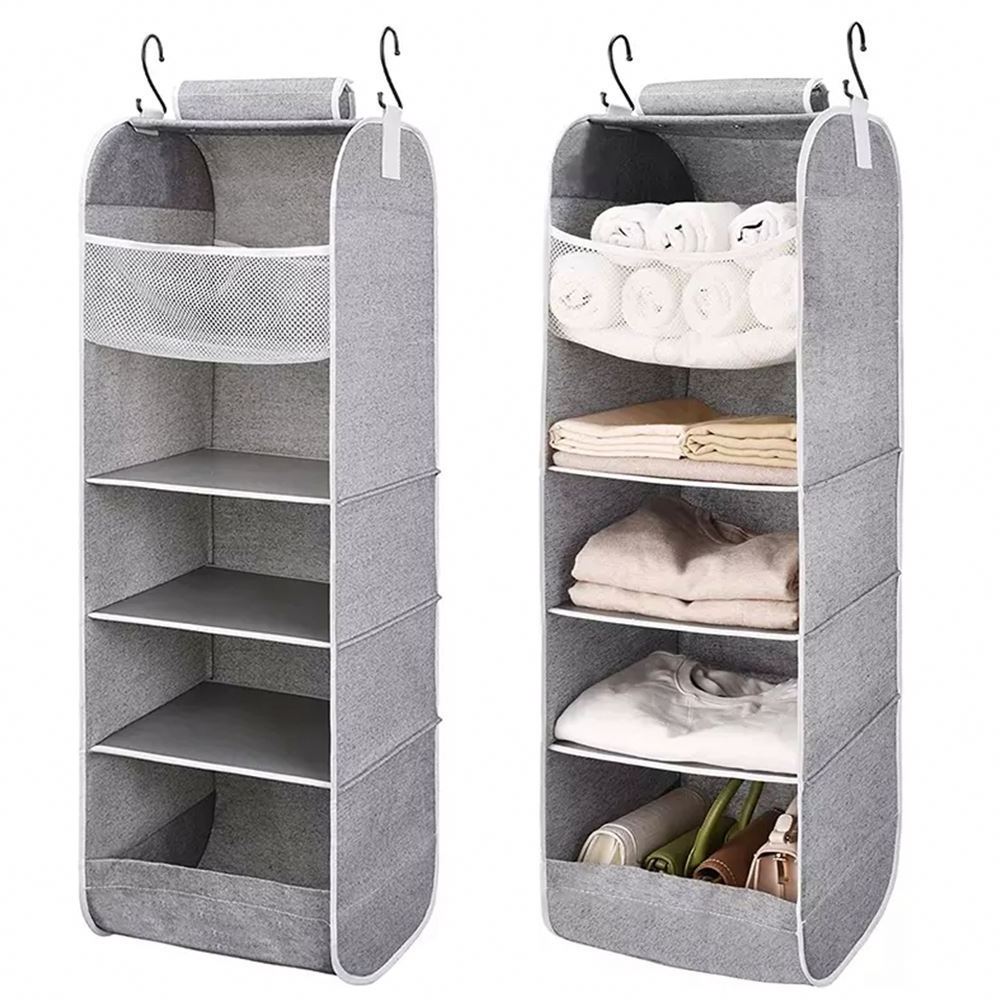 5 Tier Shelf Hanging Closet Organizer Hanging Shelves for with Side Pockets Foldable and Storage for Sweater