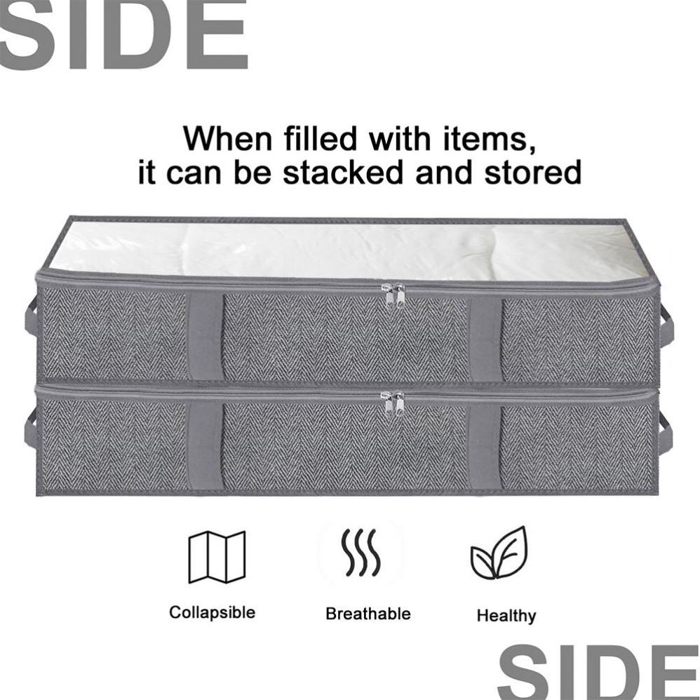 Under Bed Storage Containers Large Capacity Blanket Storage Bags PVC Iron Single Foldable Storage Clothing Organizer Rectangle