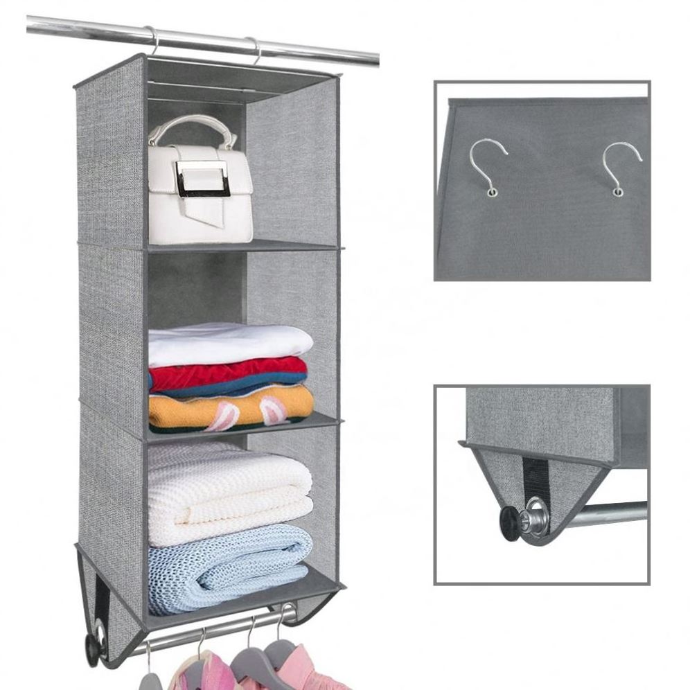 3 Layers Foldable Slotted Storage Baskets Clothes Organizer Hanging Closet Organizer with Hook