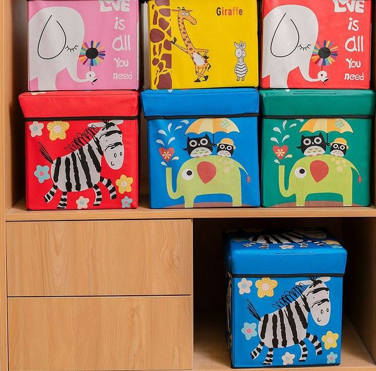 Animal Design Cartoon kids Toy Chest Box With Lid Stackable Storage Bins Organizer