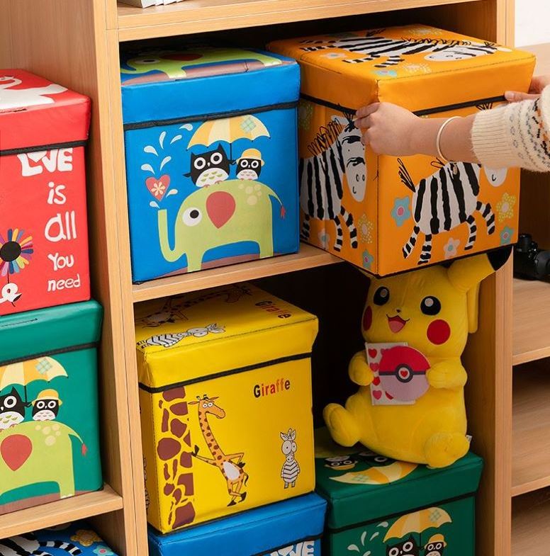 Animal Design Cartoon kids Toy Chest Box With Lid Stackable Storage Bins Organizer