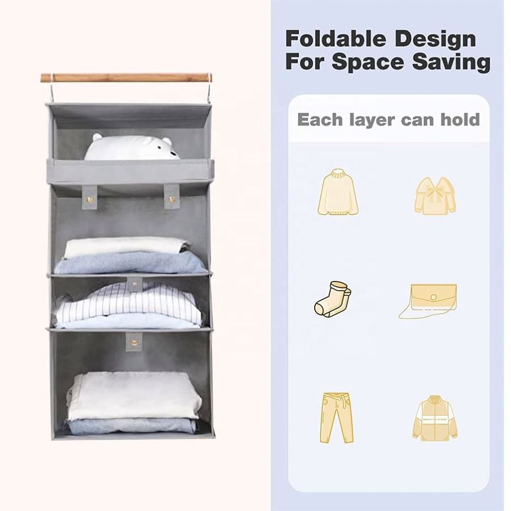 Hot Selling Foldable 4-Shelf Clothes Hanging Closet Shelves Hanging Organizer for Closet