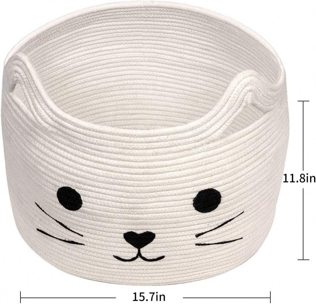 Large Woven Cotton Rope Storage Basket Basket Organizer for Towels Blanket Toys Clothes Gifts Pet Gift Basket for cat and dog