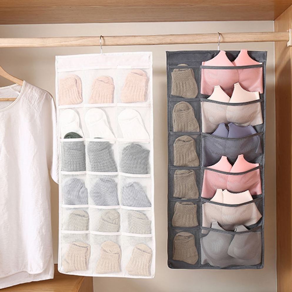 Washable Double Sides Bra Underwear Closet Hanging Organizer Storage Bag With 360 Degree Stainless Steel Metal Hanger