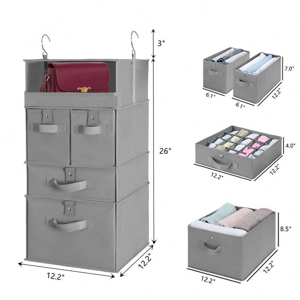 Collapsible 4-Shelf Hanging Closet Organizer Drawers Hanging Shelves for Closet with 4 Drawers