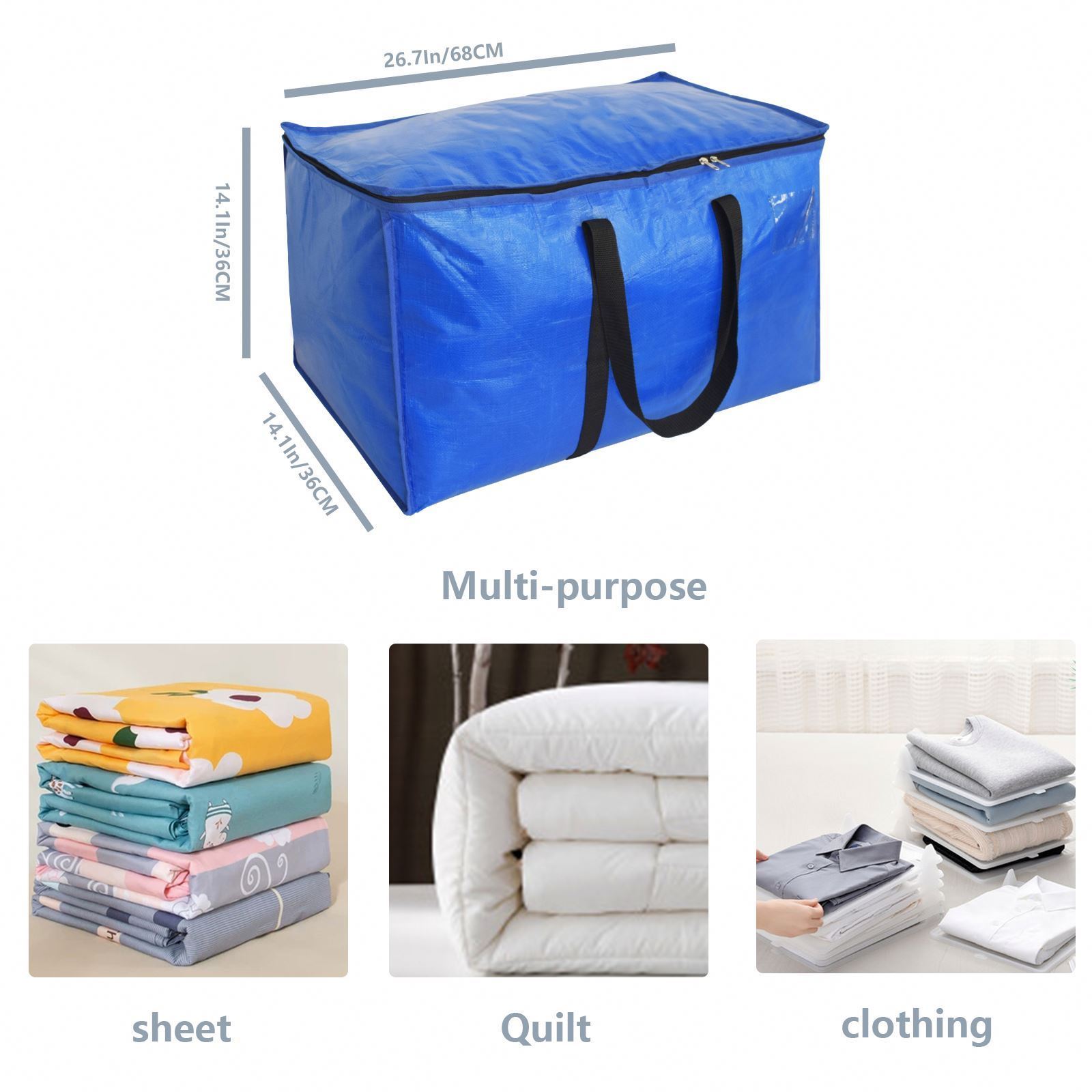 Heavy-duty Storage Tote 6 Pack Extra Large Moving Bags with Zippers & Carrying Handles Pp Woven Bag Foldable Blue BSCI Modern