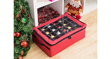 Holiday Red Customized Multipurpos Home Decorative Foldable Cube Fabric Organizer Christmas Ornament Storage Box with Lid