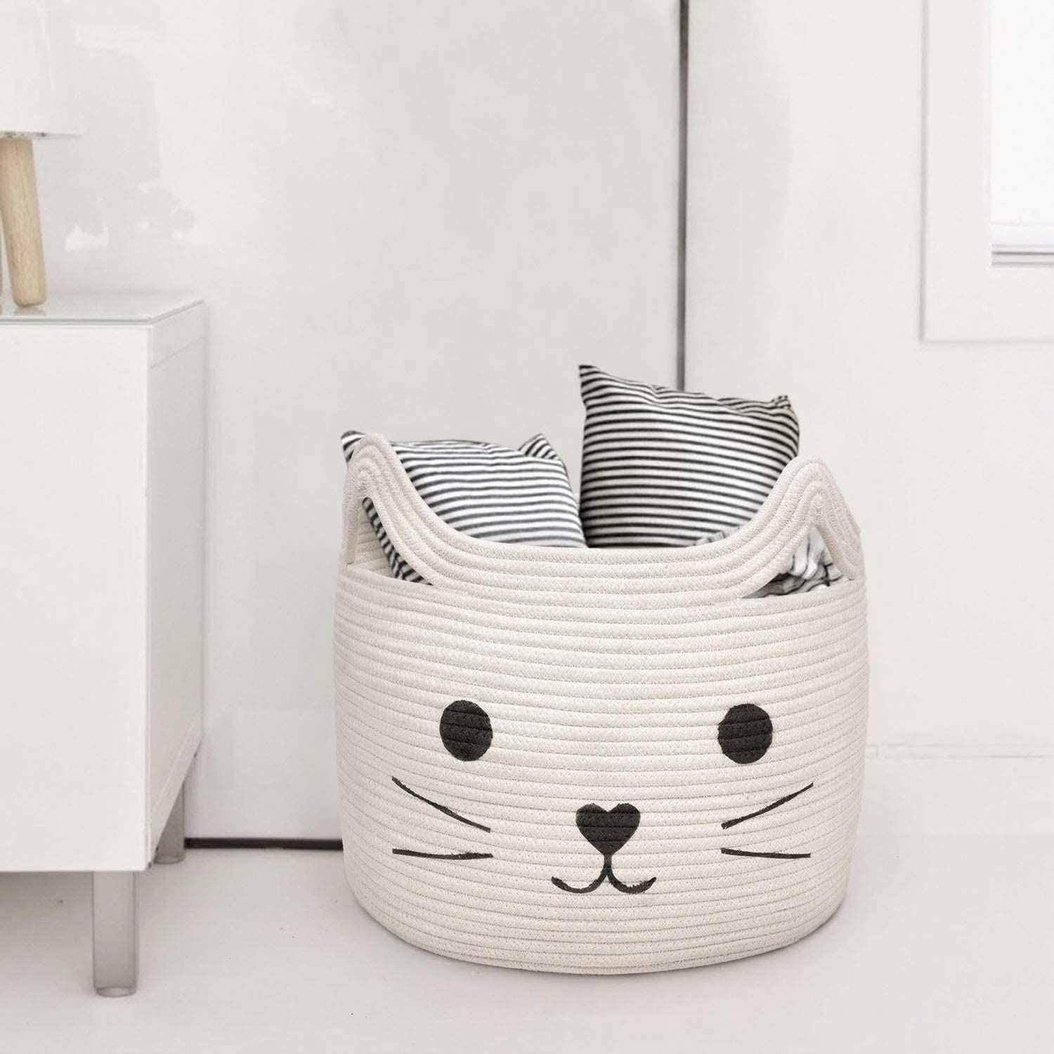 Large Woven Cotton Rope Storage Basket Basket Organizer for Towels Blanket Toys Clothes Gifts Pet Gift Basket for cat and dog