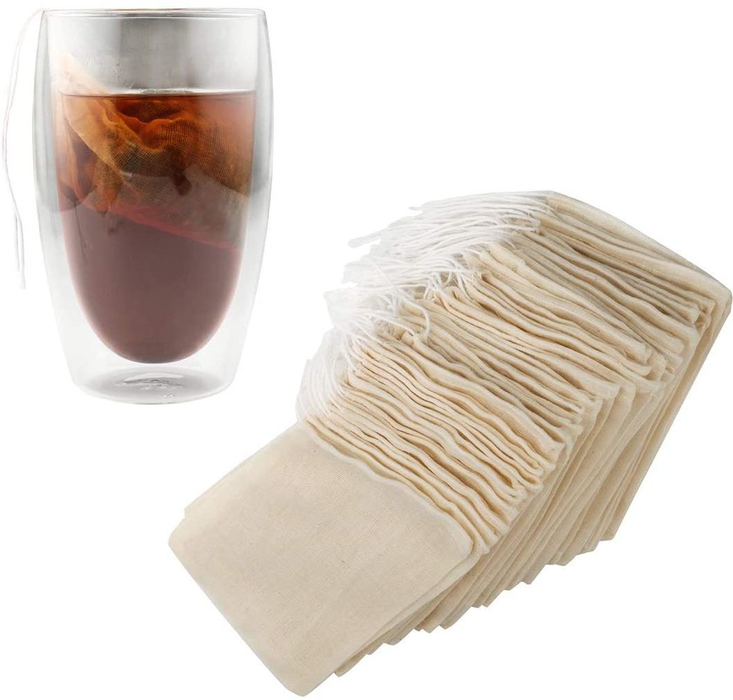 Tea Filter Bags, 50 Pack Reusable Cotton Tea Bags Empty Unbleached Filter Bags