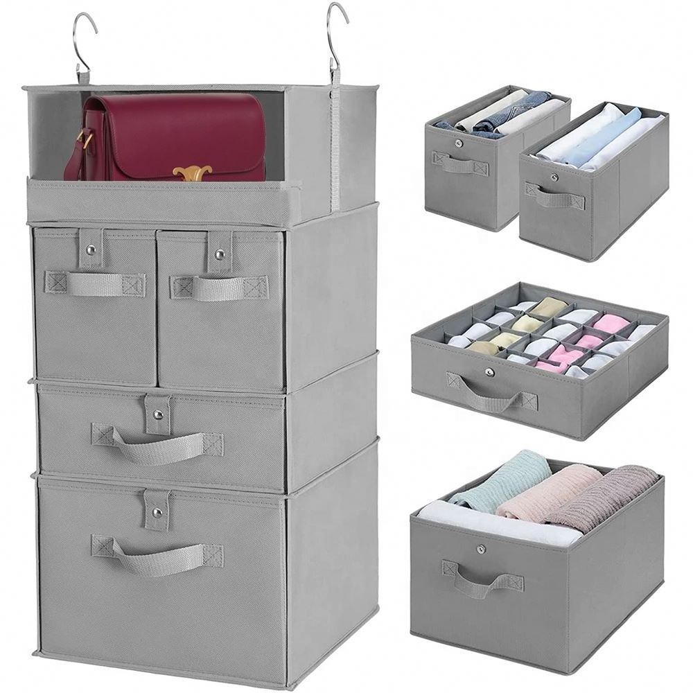 Collapsible 4-Shelf Hanging Closet Organizer Drawers Hanging Shelves for Closet with 4 Drawers