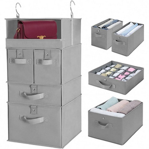 Collapsible 4-Shelf Hanging Closet Organizer Drawers Hanging Shelves for Closet with 4 Drawers