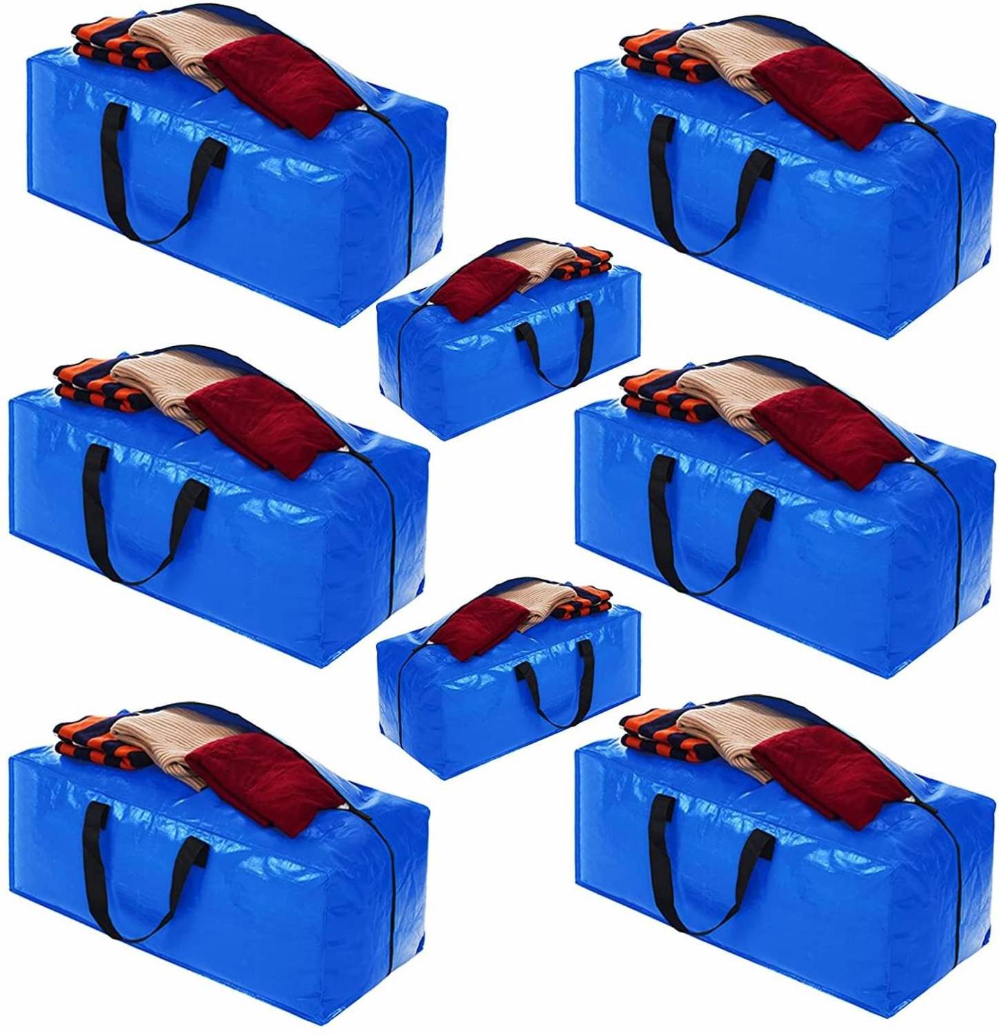 Heavy-duty Storage Tote 6 Pack Extra Large Moving Bags with Zippers & Carrying Handles Pp Woven Bag Foldable Blue BSCI Modern